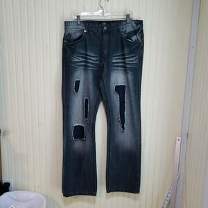 Raw Diamond Jeans Mens 36x32 Gray Slim Fit Straight Denim Distressed Charcoal